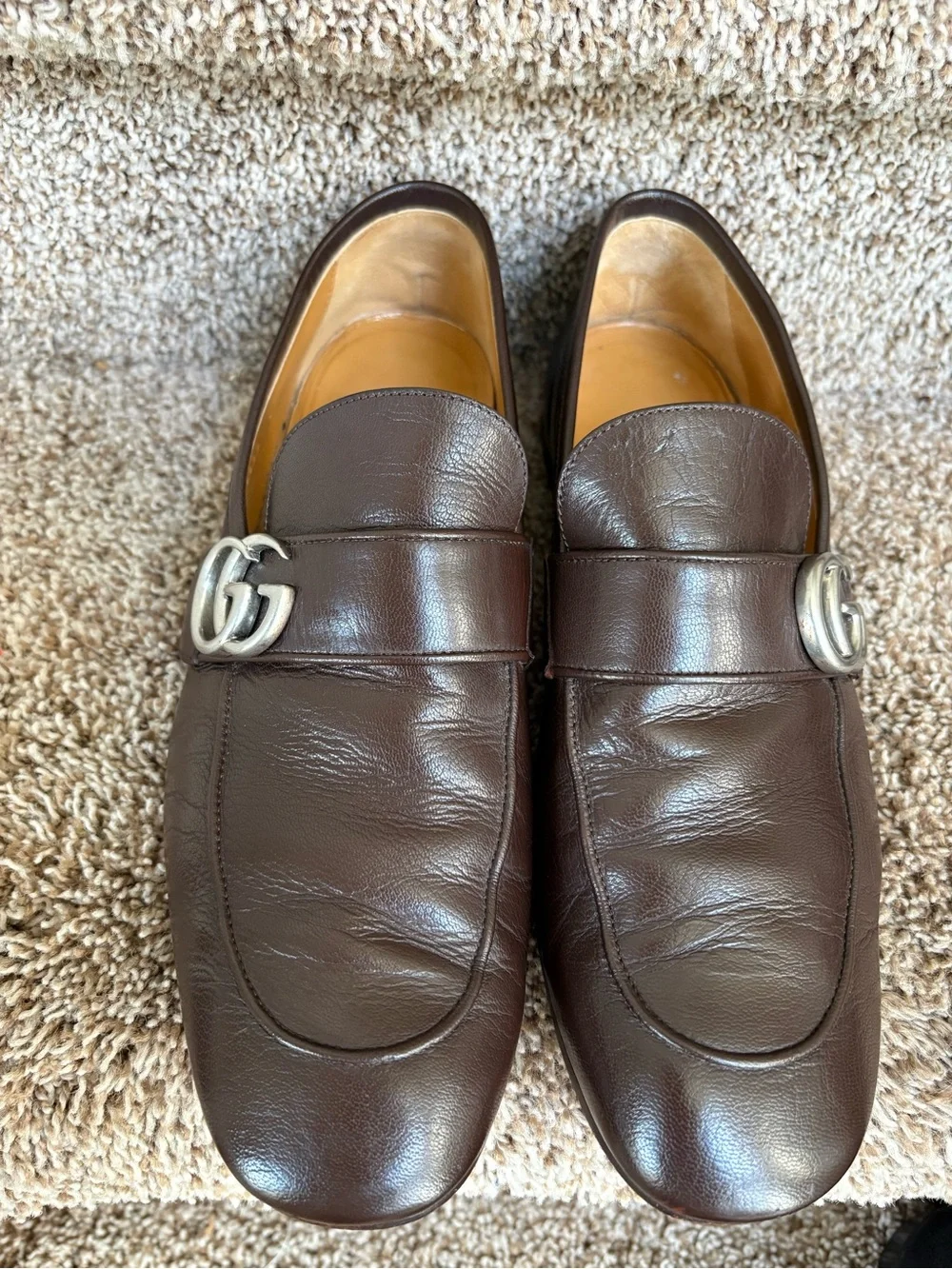 Gucci Marmot Men’s Dark Brown Leather Double GG Penny Loafers